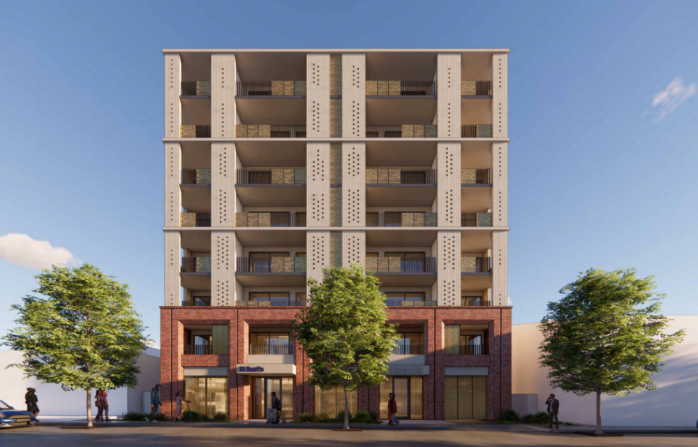 Artist impression of an eight-storey mixed use development in Western Australia approved for social housing and retail use