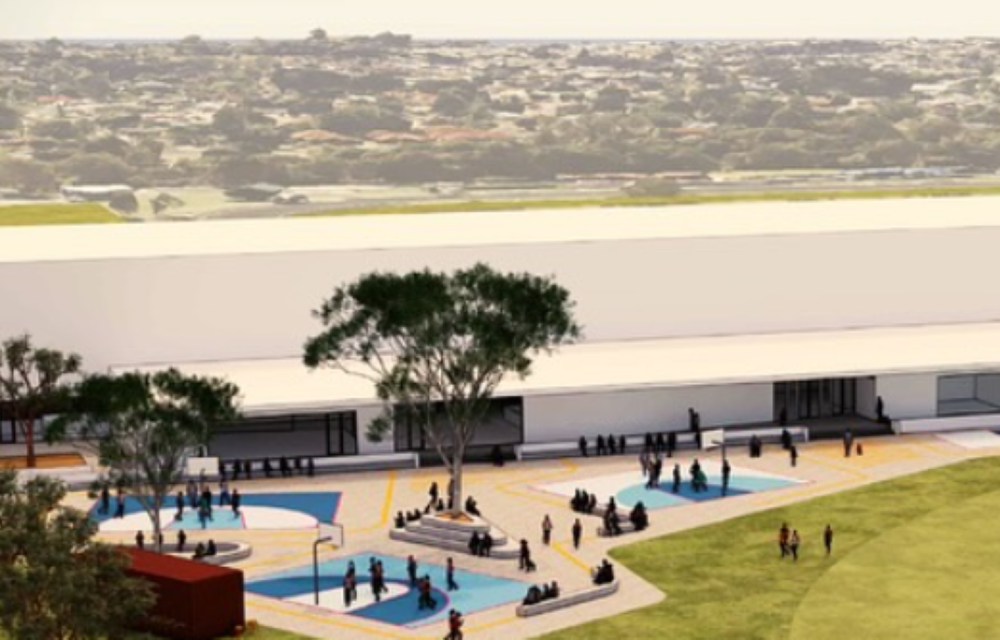 Artist rendering of new indoor sports facility planned for South West WA with multiple courts and spectator seating