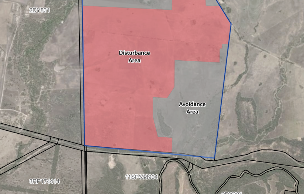 Aerial view of cleared agricultural land in the Darling Downs, proposed site for the Dunmore Solar Farm and Battery Energy Storage System.
