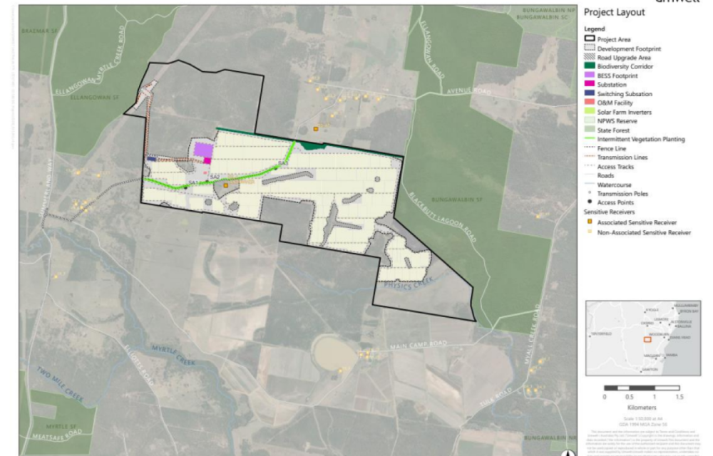 Aerial concept image of a large-scale solar farm and battery energy storage facility approved in the Northern Rivers region of NSW.
