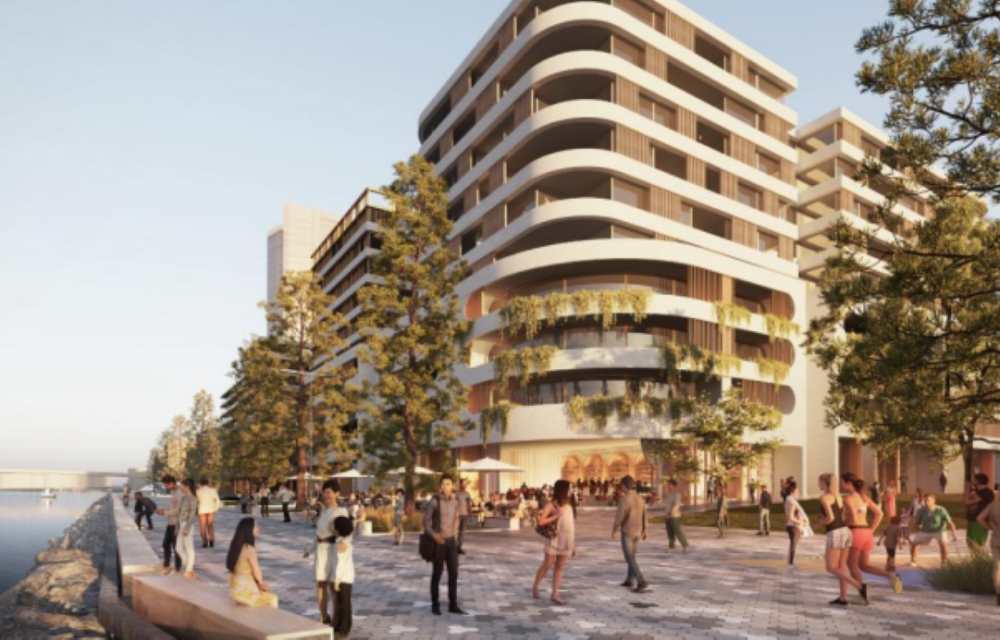 Artist impression of a state-approved $297m mixed use residential and retail development in Western Sydney featuring multiple mid-rise towers.