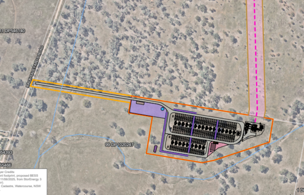Proposed large-scale battery energy storage facility in the NSW Central West with grid connection and supporting electrical infrastructure.