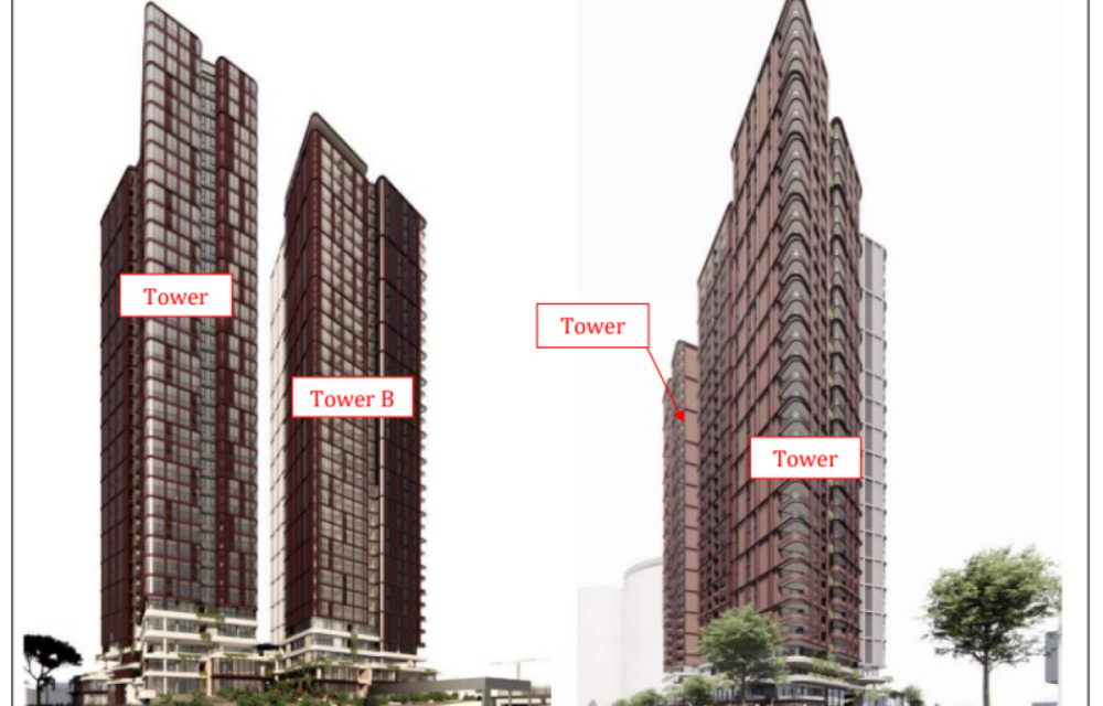 Artist impression of approved mixed-use residential towers with podium retail and childcare facilities in northern Sydney.
