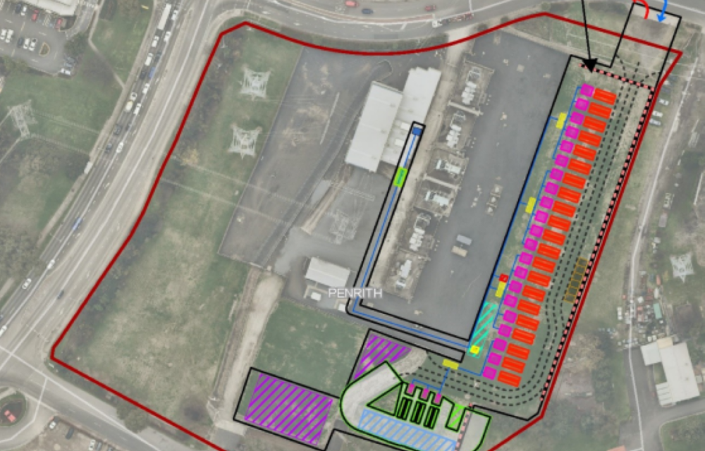 Proposed high voltage battery energy storage system adjacent to an existing transmission substation in Western Sydney.
