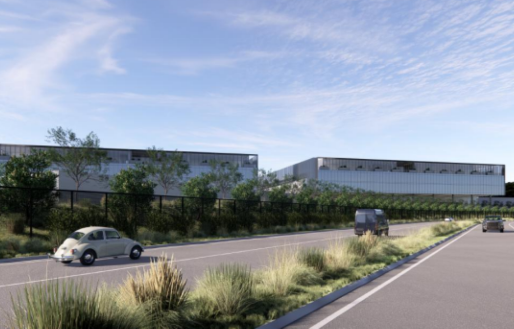 Proposed large-scale data centre development in Western Sydney featuring multiple buildings, generator infrastructure and supporting utilities.